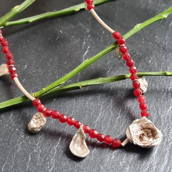 Collier Sterling Silber rote Kristall-Perlen