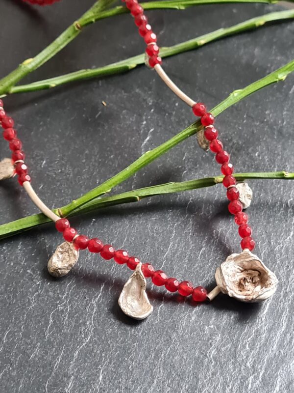 Collier Sterling Silber rote Kristall-Perlen