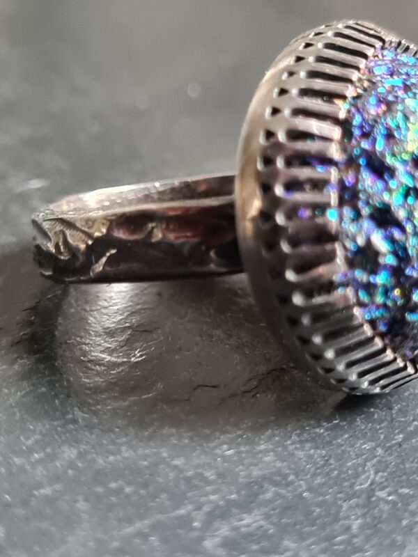 Titanium Druzy Quarz Ring Unika Silber Oxidiert