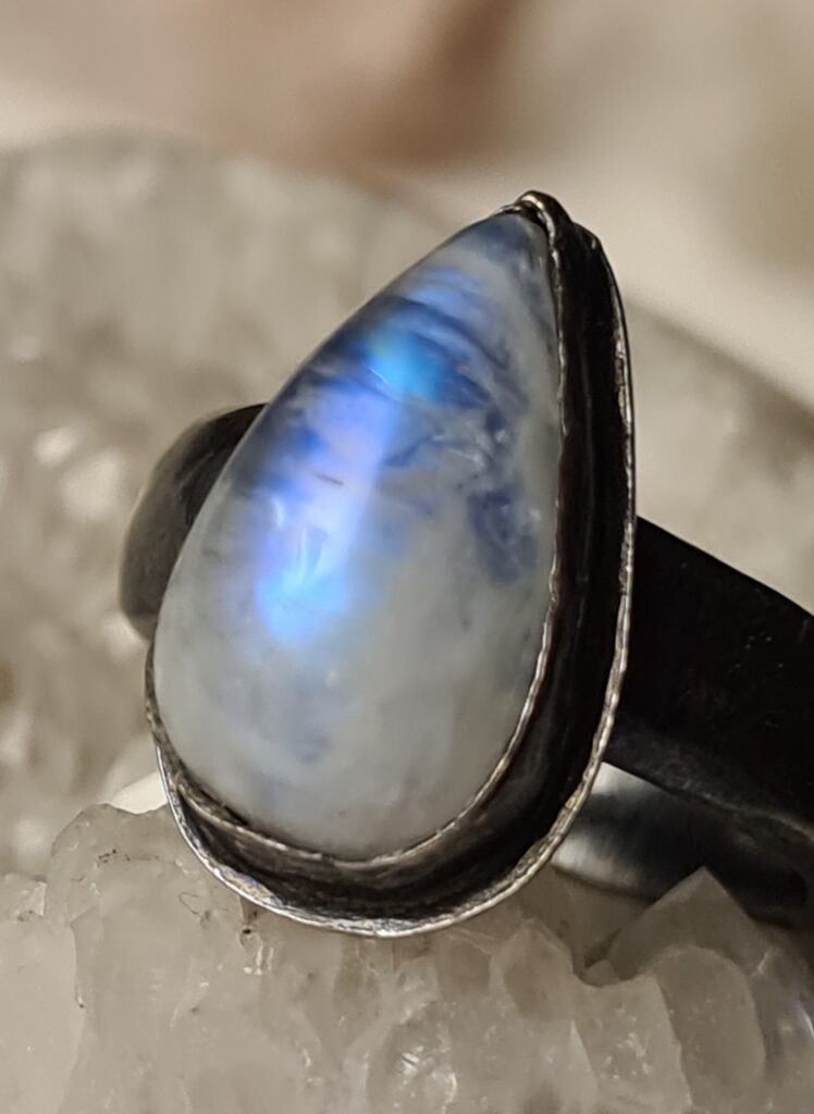Regenbogen Mondstein Ring Silber Oxidiert Unikat
